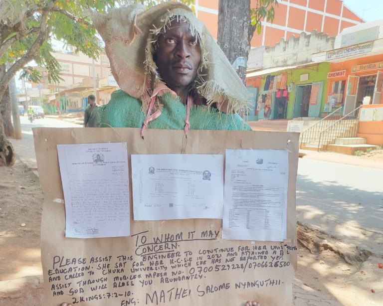 Kangundo: Man wears sack clothes to raise fees for daughter