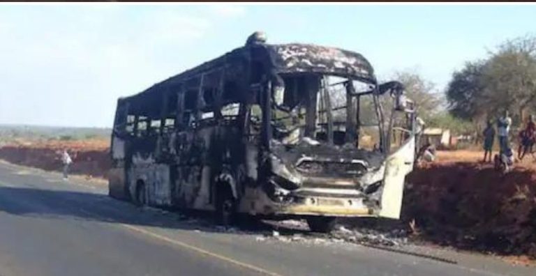 Bus with 20 occupants bursts into flames along Nairobi – Mombasa highway
