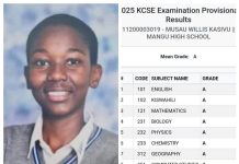 Machakos Health Minister’s Son Among Top Candidates Nationally in 2025 KCSE A Past Photo of Musau Willis Kasivu and a copy of his 2025 KCSE Results (Photo - Courtesy)