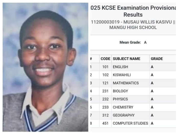 A Past Photo of Musau Willis Kasivu and a copy of his 2025 KCSE Results (Photo - Courtesy)