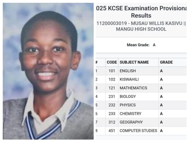 A Past Photo of Musau Willis Kasivu and a copy of his 2025 KCSE Results (Photo - Courtesy)